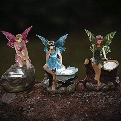 Marco Paul Solar Powered LED 3 pack of Fairy Garden Statues Outdoor Novelty Garden Lighting