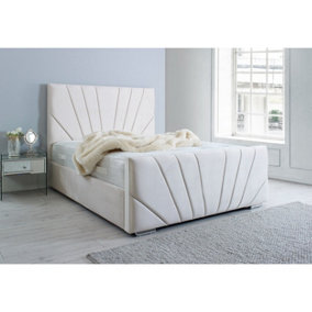 Marco Plush Bed Frame With Lined Headboard - Beige