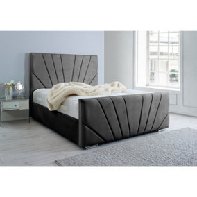 Marco Plush Bed Frame With Lined Headboard - Black