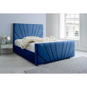Marco Plush Bed Frame With Lined Headboard - Blue