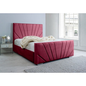 Marco Plush Bed Frame With Lined Headboard - Maroon