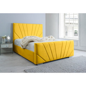 Marco Plush Bed Frame With Lined Headboard - Mustard Gold