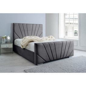 Marco Plush Bed Frame With Lined Headboard - Steel