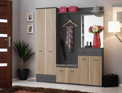 Marco Tall Hallway Cabinet 60cm Oak Artisan Anthracite Storage