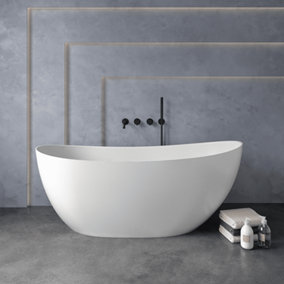 Marco Tielle Alberto Matte White Luxury Freestanding Resin Stone Bath 1580x700mm