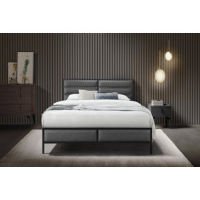 Marford PU/Metal Bed Frame Black/Grey 4ft 6 Double