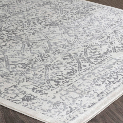 MARGAUX Round Vintage Traditional Oriental Boho Grey/Ivory Area Rug 200 x 200 cm