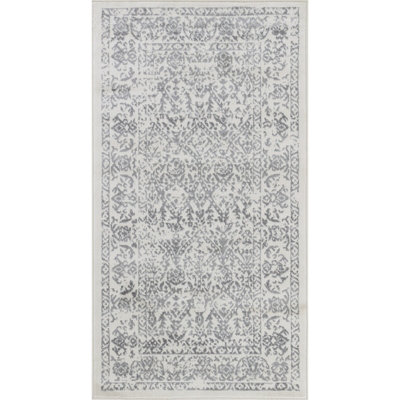 MARGAUX Vintage Traditional Oriental Boho Grey/Ivory Area Rug 80 x 150 cm