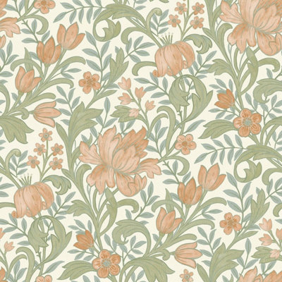 Marian Floral Wallpaper Rust / Cream World of Wallpaper 204105