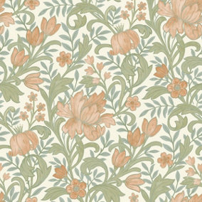 Marian Floral Wallpaper Rust / Cream World of Wallpaper 204105