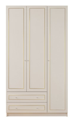 MARIE 3 Door 2 Drawer Gold White Wardrobe