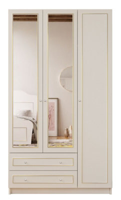 MARIE 3 Door 2 Drawer Mirrored Gold White Wardrobe