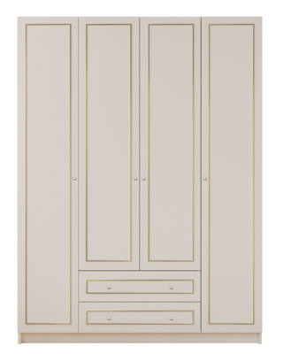 MARIE 4 Door 2 Drawer Gold White Wardrobe