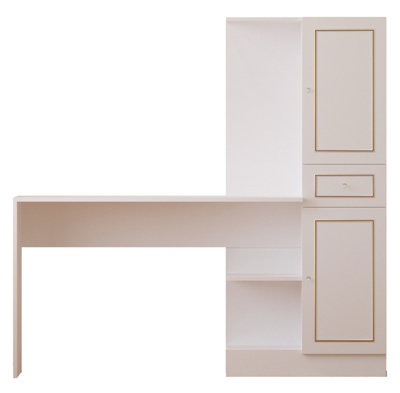 MARIE Gold White Storage Desk With Attached Bookcase