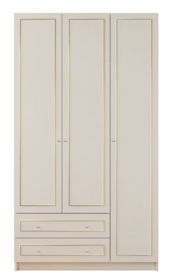 MARIE XL 3 Door 2 Drawer Gold White Wardrobe