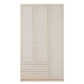 MARIE XL 3 Door 2 Drawer Gold White Wardrobe