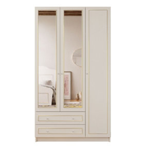 MARIE XL 3 Door 2 Drawer Mirrored Gold White Wardrobe