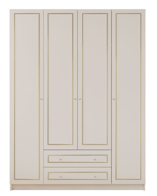 MARIE XL 4 Door 2 Drawer Gold White Wardrobe