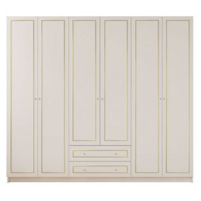 MARIE XL 6 Door 2 Drawer Gold White Wardrobe