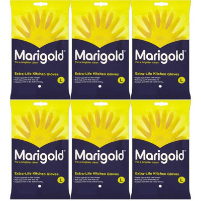 Marigold Kitchen Gloves Extra Life For A Brighter Clean (Large) Pack of 6