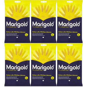Marigold Kitchen Gloves Extra Life For A Brighter Clean (Large) Pack of 6