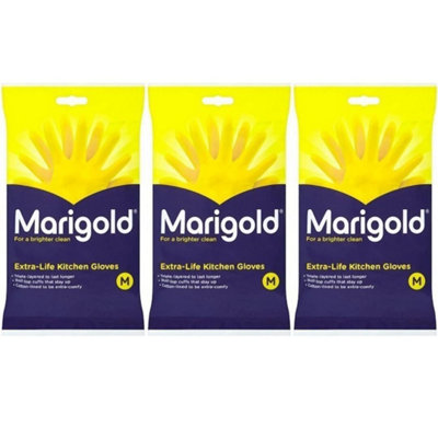 Marigold Kitchen Gloves Extra Life For A Brighter Clean Medium Size Pack of 3