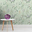 Mariko Bird Floral Wallpaper Green Crown M1552
