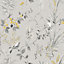 Mariko Bird Floral Wallpaper Grey Crown M1551