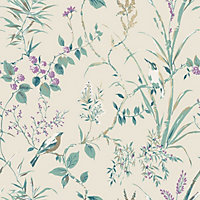 Mariko Bird Floral Wallpaper Natural Crown M1554