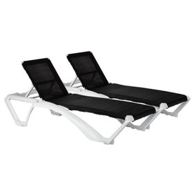 Marina 4 Position Canvas Sun Loungers - White/Black - Pack of 2