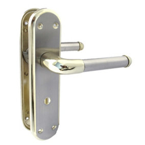 Marina Door Handle Two Tone Bathroom Lock Lever - Brass and Satin by Betley Butterfly