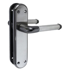 Marina Door Handle Two Tone Latch Lever - Black Nickel and Satin by Betley Butterfly