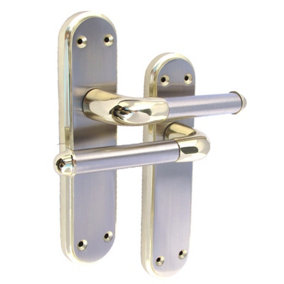 Marina Door Handle Two Tone Latch Lever - Brass and Satin by Betley Butterfly