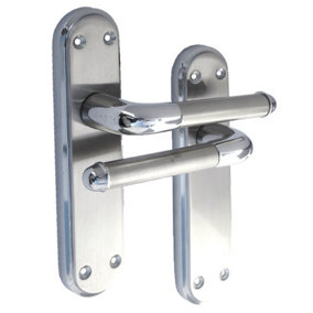 Marina Door Handle Two Tone Latch Lever - Chrome and Satin by Betley Butterfly