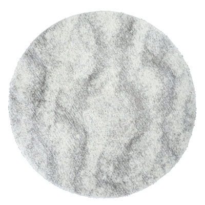 MARINA Round Shaggy Solid Color Plush Pile Grey Area Rug 120 x 120 cm