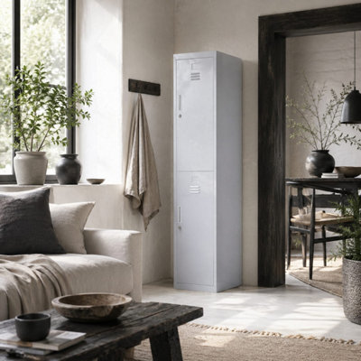 Marino 180cm Light Grey Steel Tall Locker Cabinet with Two Lockable ...