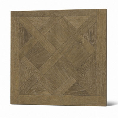 Marivelle Cognac Wood Effect Floor Tile (60 Pack - 15 Box - 21.6m2 Coverage)  - Bathroom - 60cm x 60cm - Elegant Parquet Geometry