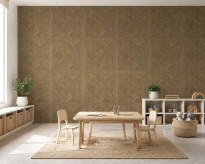 Marivelle Cognac Wood Effect Wall Tile (40 Pack - 10 Box - 14.4m2 Coverage)  - Lounge - 60cm x 60cm - Elegant Parquet Geometry