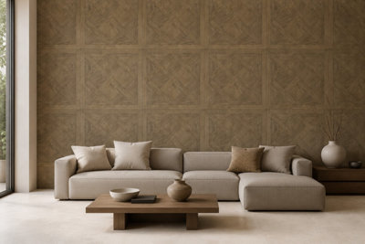 Marivelle Cognac Wood Effect Wall Tile (40 Pack - 10 Box - 14.4m2 Coverage)  - Playroom -  60cm x 60cm - Elegant Parquet Geometry