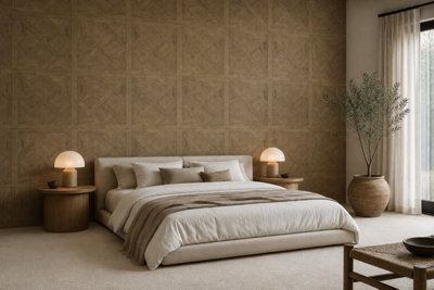 Marivelle Cognac Wood Effect Wall Tile (40 Pack - 10 Box - 14.4m2 Coverage)  - Sink - 60cm x 60cm - Elegant Parquet Geometry