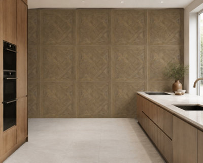 Marivelle Cognac Wood Effect Wall Tile (40 Pack - 10 Box - 14.4m2 Coverage)  - Sink - 60cm x 60cm - Elegant Parquet Geometry