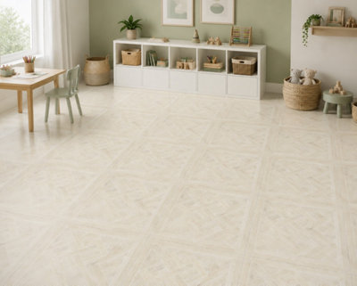 Marivelle Maple Wood Effect Floor Tile (12 Pack - 3 Box - 4.32m2 Coverage)  - Playroom -  60cm x 60cm - Elegant Parquet Geometry