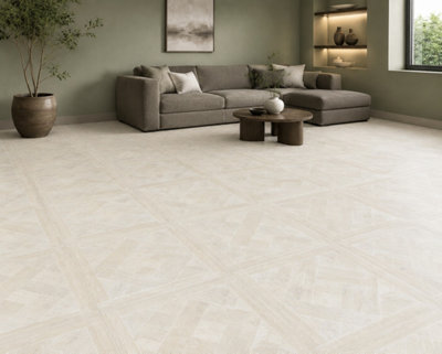 Marivelle Maple Wood Effect Floor Tile (12 Pack - 3 Box - 4.32m2 Coverage)  - Playroom -  60cm x 60cm - Elegant Parquet Geometry