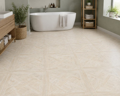 Marivelle Maple Wood Effect Floor Tile (4 Pack - 1 Box - 1.44m2 Coverage) - Tile - 60cm x 60cm - Elegant Parquet Geometry