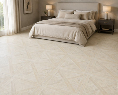 Marivelle Maple Wood Effect Floor Tile (4 Pack - 1 Box - 1.44m2 Coverage) - Tile - 60cm x 60cm - Elegant Parquet Geometry