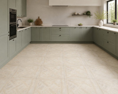Marivelle Maple Wood Effect Floor Tile (60 Pack - 15 Box - 21.6m2 Coverage)  - Shower - 60cm x 60cm - Elegant Parquet Geometry