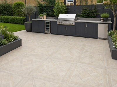 Marivelle Maple Wood Effect Outside Floor Tile (12 Pack - 3 Box - 4.32m2 Coverage) - Tile - 60cm x 60cm - Elegant Parquet Geometry