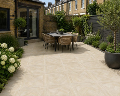 Marivelle Maple Wood Effect Outside Floor Tile (12 Pack - 3 Box - 4.32m2 Coverage) - Tile - 60cm x 60cm - Elegant Parquet Geometry