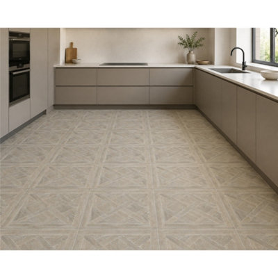 Marivelle Mocha Wood Effect Floor Tile (20 Pack - 5 Box - 7.2m2 Coverage)  - Shower - 60cm x 60cm - Elegant Parquet Geometry