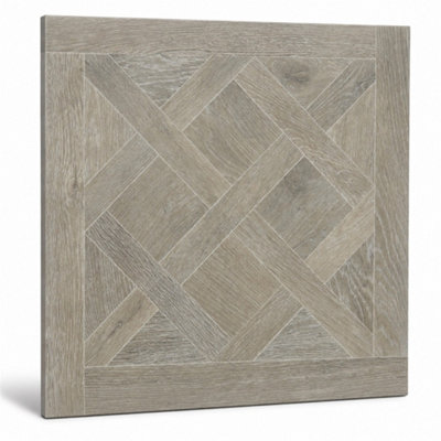 Marivelle Mocha Wood Effect Floor Tile (20 Pack - 5 Box - 7.2m2 Coverage)  - Shower - 60cm x 60cm - Elegant Parquet Geometry